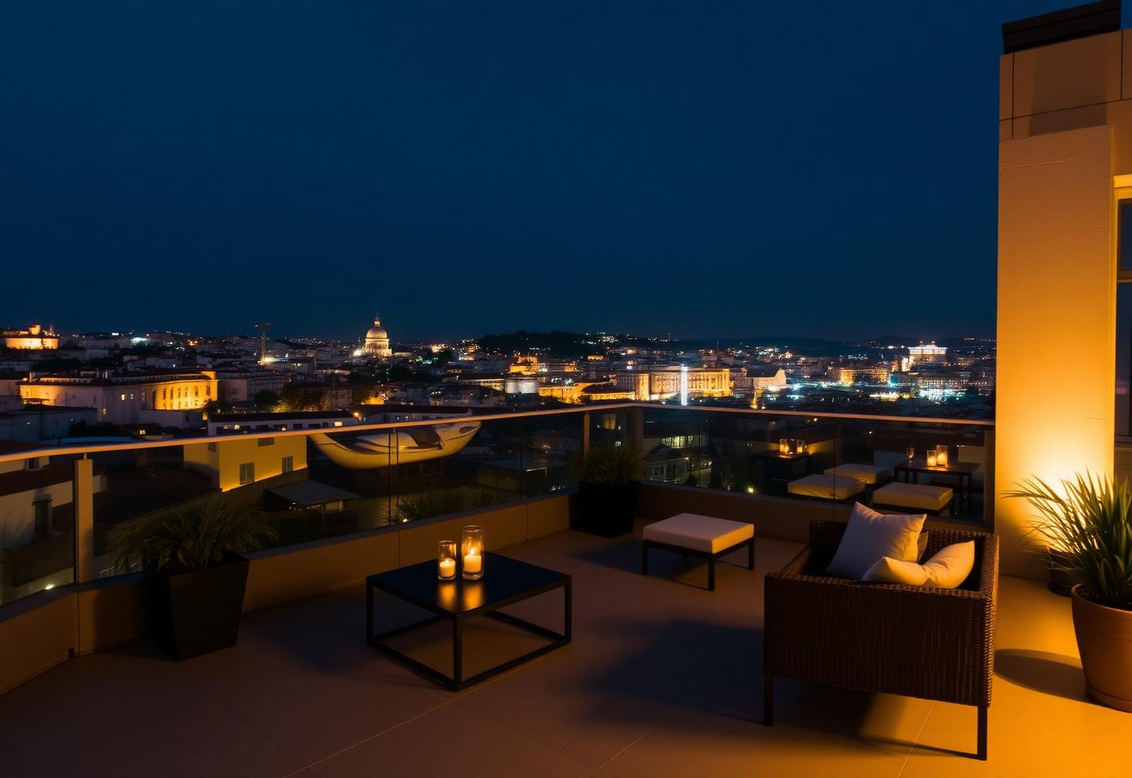 Terraço em Lisboa fotografado à noite
